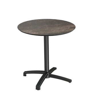 Feros Terrastafel X Cross | Riverwashed Wood tafelblad | Zwart frame | Rond | Ø70cm