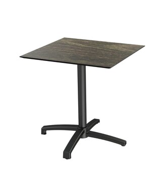 Feros Terrastafel X Cross | Riverwashed Wood tafelblad | Zwart frame | Vierkant | 70x70cm