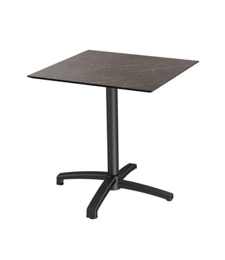 Feros Terrastafel X Cross | Midnight Marble tafelblad | Zwart frame | Vierkant | 70x70cm
