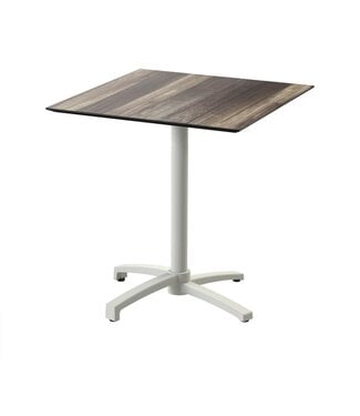 Feros Terrastafel X Cross | Tropical Wood tafelblad | Beige frame | Vierkant | 70x70cm