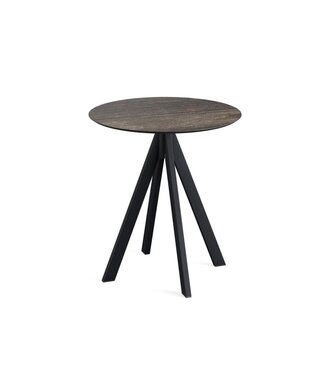 Feros Terrastafel Infinity | Riverwashed Wood tafelblad | Zwart frame | Rond | Ø70cm