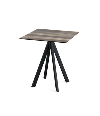 Feros Terrastafel Infinity | Tropical Wood tafelblad | Zwart frame | Vierkant | 70x70cm