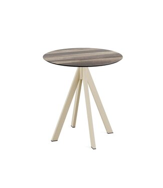 Feros Terrastafel Infinity | Tropical Wood tafelblad | Beige frame | Rond | Ø70cm