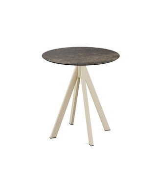 Feros Terrastafel Infinity | Riverwashed Wood tafelblad | Beige frame | Rond | Ø70cm