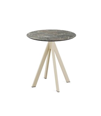 Feros Terrastafel Infinity | Galaxy Marble tafelblad | Beige frame | Rond | Ø70cm
