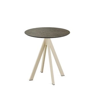 Feros Terrastafel Infinity | Midnight Marble tafelblad | Beige frame | Rond | Ø70cm