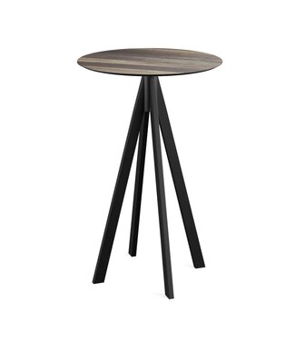 Feros Bartafel Infinity | Tropical Wood tafelblad | Zwart frame | Rond | Ø70cm