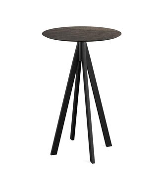 Feros Bartafel Infinity | Riverwashed Wood tafelblad | Zwart frame | Rond | Ø70cm