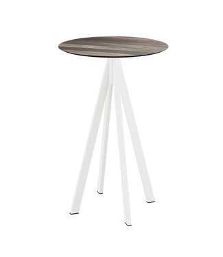 Feros Bartafel Infinity | Tropical Wood tafelblad | Wit frame | Rond | Ø70cm