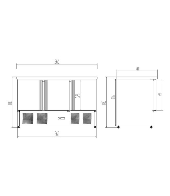 Koelwerkbank Chef Line | 3 Deurs | RVS | (H)88x136,5x70cm