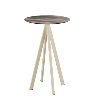 Feros Bartafel Infinity | Tropical Wood tafelblad | Beige frame | Rond | Ø70cm