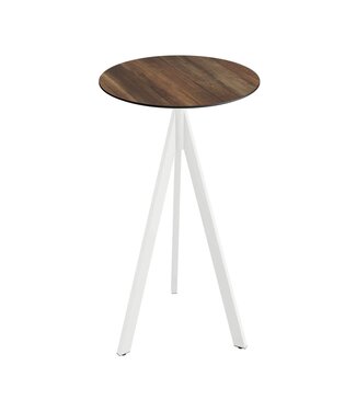 Feros Bartafel Infinity Tripod | Tropical Wood tafelblad | Wit | Rond | Ø70cm