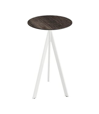 Feros Bartafel Infinity Tripod | Riverwashed Wood tafelblad | Wit | Rond | Ø70cm
