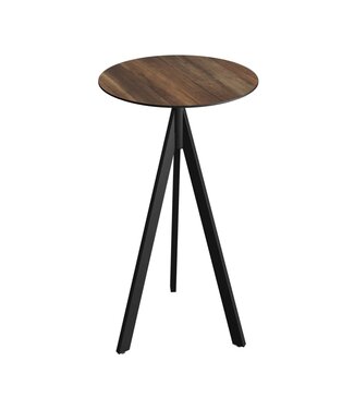 Feros Bartafel Infinity Tripod | Tropical Wood tafelblad | Zwart | Rond | Ø70cm