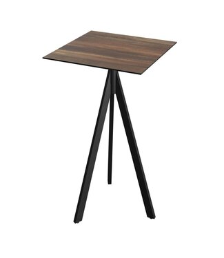 Feros Bartafel Infinity Tripod | Tropical Wood tafelblad | Zwart | Vierkant | 70x70cm