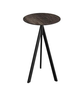 Feros Bartafel Infinity Tripod | Riverwashed Wood tafelblad | Zwart | Rond | Ø70cm
