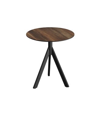 Feros Terrastafel Infinity Tripod | Tropical Wood tafelblad | Zwart | Rond | Ø70cm