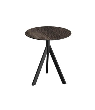 Feros Terrastafel Infinity Tripod | Riverwashed Wood tafelblad | Zwart | Rond | Ø70cm