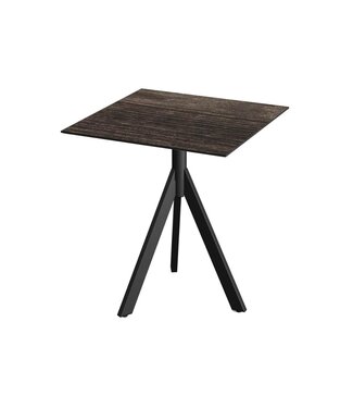 Feros Terrastafel Infinity Tripod | Riverwashed Wood tafelblad | Zwart | Vierkant | 70x70cm