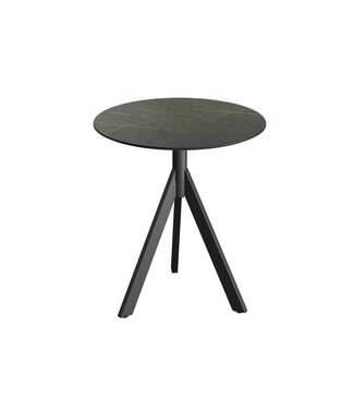 Feros Terrastafel Infinity Tripod | Midnight Marble tafelblad | Zwart | Rond | Ø70cm