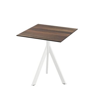 Feros Terrastafel Infinity Tripod | Tropical Wood tafelblad | Wit | Vierkant | 70x70cm