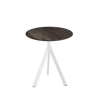 Feros Terrastafel Infinity Tripod | Riverwashed Wood tafelblad | Wit | Rond | Ø70cm