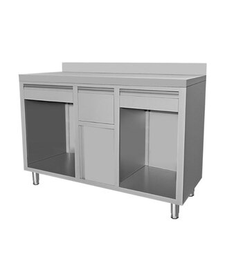 Combisteel RVS Koffiemeubel horeca | Met deur & 3 lades | 150cm breed | 60cm diep | 115cm hoog