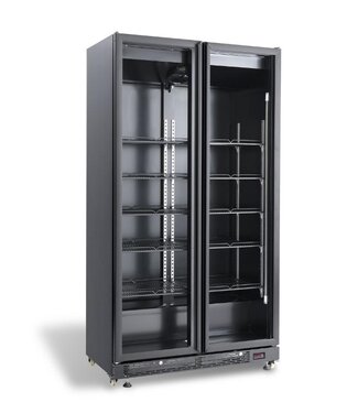 Combisteel Koelkast met 2 glazen deuren NAP-850 | 850 Liter | Zwart | (H)210x(B)112x(D)61cm
