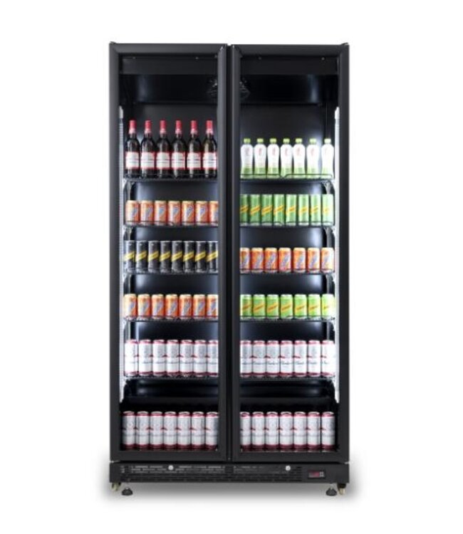 Koelkast met 2 glazen deuren NAP-850 | 850 Liter | Zwart | (H)210x(B)112x(D)61cm
