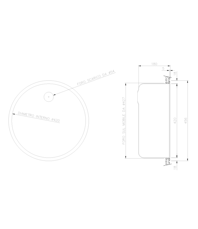 RVS Spoelbak Rond | ø42cm | 18cm hoog | Inclusief sifon