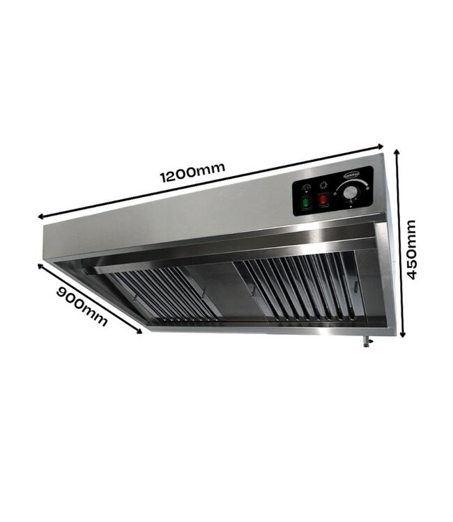 RVS Afzuigkap met motor | Wandkap | Schuin | 2000m³/uur | 120cm breed