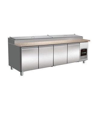 Combisteel Saladette | 4 Deuren | Boven 12x 1/3GN | Granieten werkblad | Geforceerd | (H)104x(B)252,8x(D)80cm
