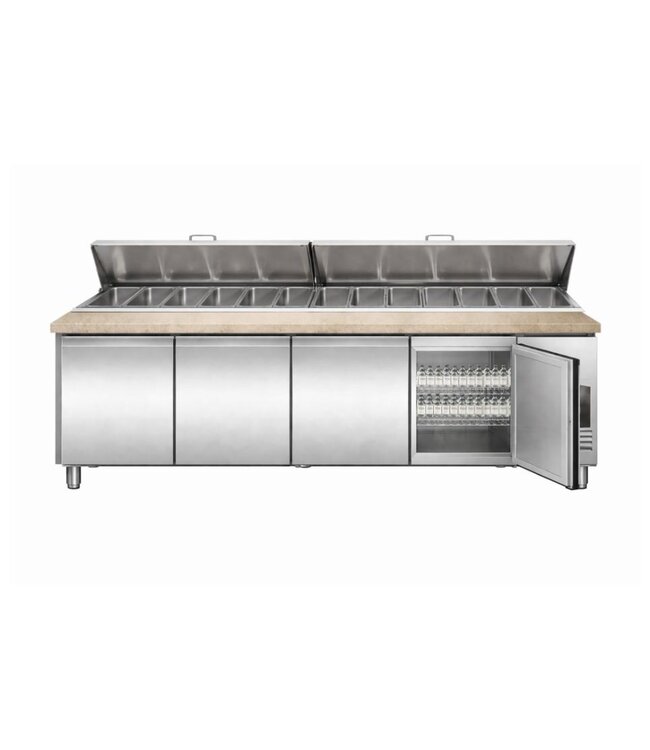 Saladette | 4 Deuren | Boven 12x 1/3GN | Granieten werkblad | Geforceerd | (H)104x(B)252,8x(D)80cm