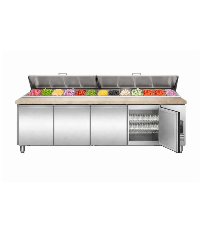 Saladette | 4 Deuren | Boven 12x 1/3GN | Granieten werkblad | Geforceerd | (H)104x(B)252,8x(D)80cm