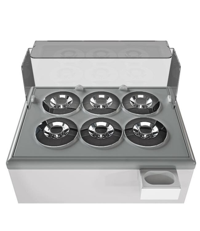 Schepijsvitrine Zanzibar 6 | Voor 6x 7L ronde ijsbakken | -20ºC | Wit | (H)93,5x(B)93,9x(D)67,4cm