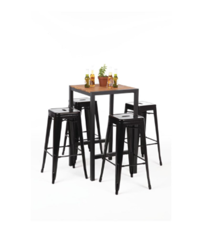 Bartafel acaciahout en staal - 60x60x(h)100cm