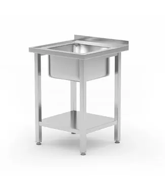 Hendi RVS Spoeltafel Kitchen Line | Spoelbak Midden | Met onderplank | Flat-pack | 600x600mm