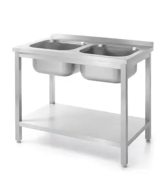 Hendi RVS Spoeltafel Kitchen Line | Twee spoelbakken | Met onderplank | Flat-pack | 1000x600mm