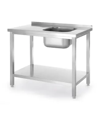 Hendi RVS Spoeltafel Kitchen Line | Spoelbak Rechts | Met onderplank | Flat-pack | 800x600mm