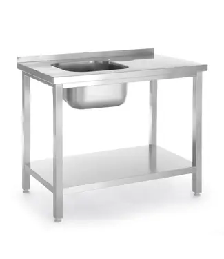 Hendi RVS Spoeltafel Kitchen Line | Spoelbak Links | Met onderplank | Flat-pack | 800x600mm