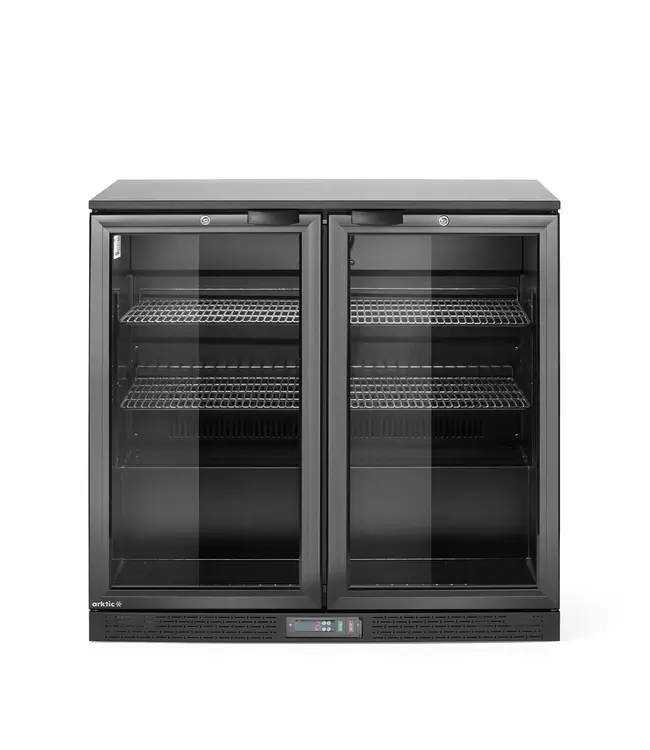 Barkoelkast | 2 Glazen deuren | 198L | Zwart | (H)87x(B)90x(D)53cm