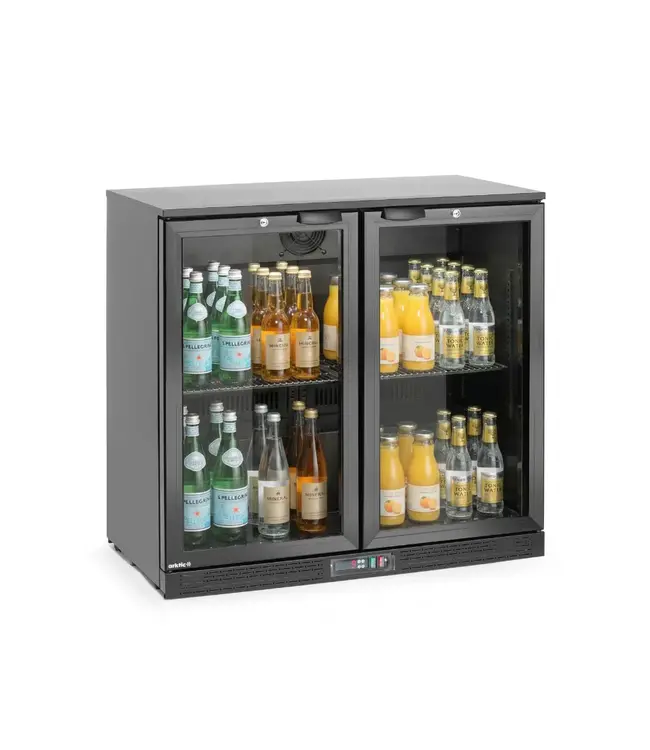 Barkoelkast | 2 Glazen deuren | 198L | Zwart | (H)87x(B)90x(D)53cm