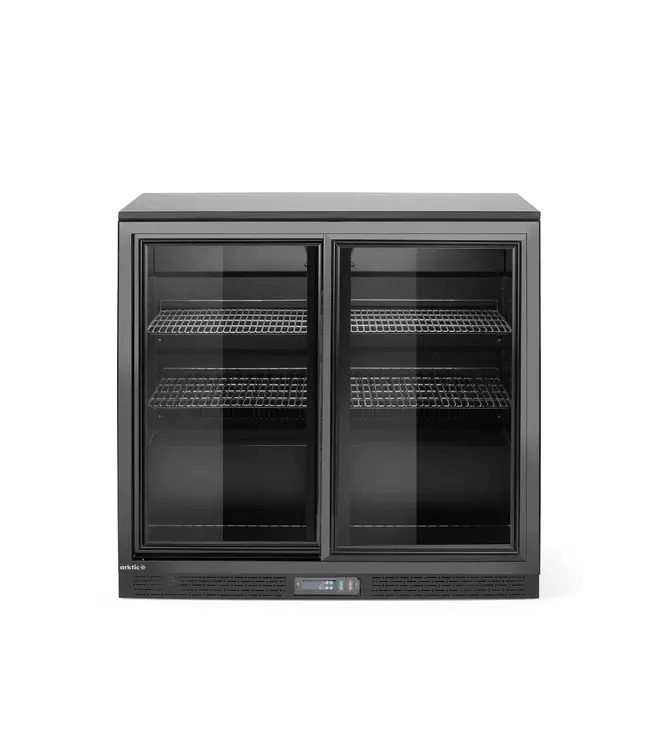 Barkoelkast | 2 Glazen schuifdeuren | 198L | Zwart | (H)87x(B)90x(D)52cm