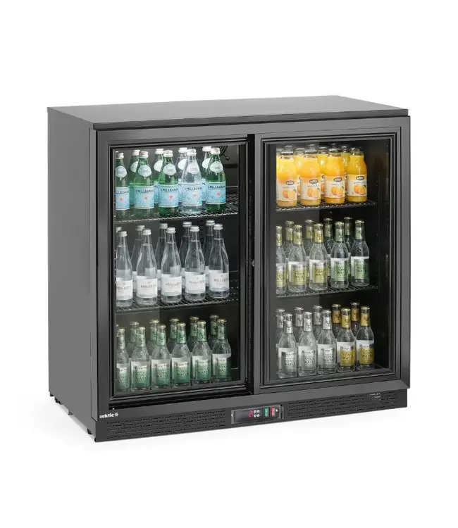Barkoelkast | 2 Glazen schuifdeuren | 198L | Zwart | (H)87x(B)90x(D)52cm