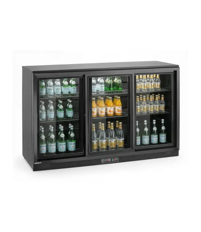 Barkoelkast | 3 Glazen schuifdeuren | 323L | Zwart | (H)86,5x(B)135x(D)52cm