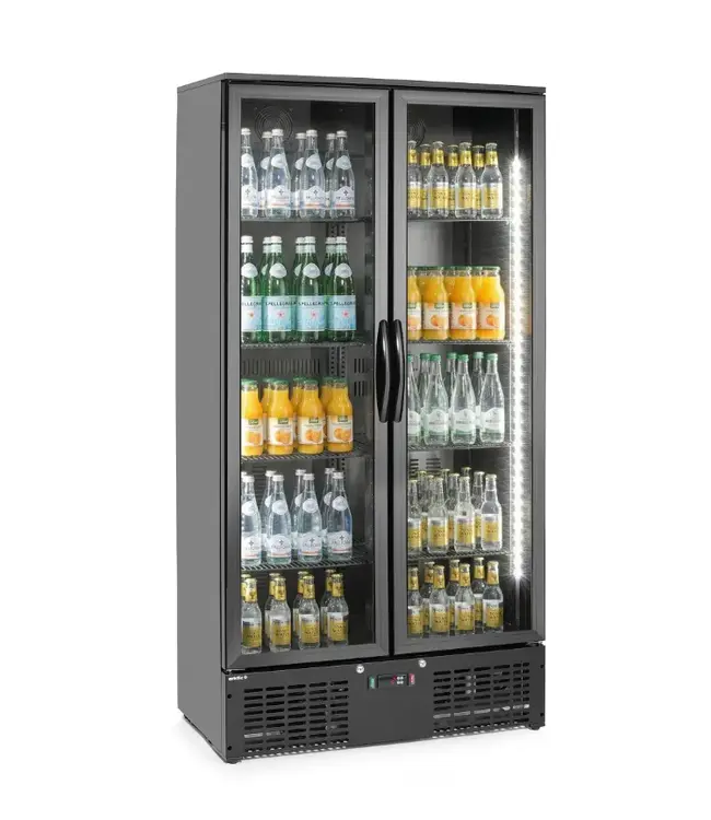 Hoge barkoelkast | 2 Glazen deuren | 477L | Zwart | (H)182x(B)90x(D)53cm