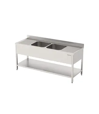 Qusinox RVS Spoeltafel Qusinox | 2 Spoelbakken | Spatrand | 180cm breed