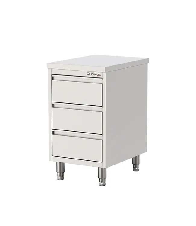 RVS Werktafel met 3 lades | 1/1GN | Spatrand | 40cm breed
