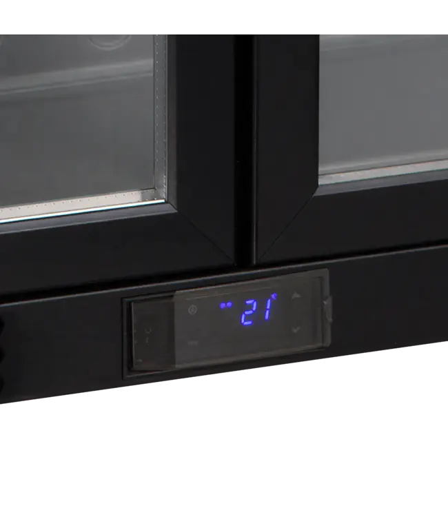 Barkoelkast DB202S | 2 Glazen schuifdeuren | 220,5L | Zwart | (H)87x(B)90x(D)52,6cm