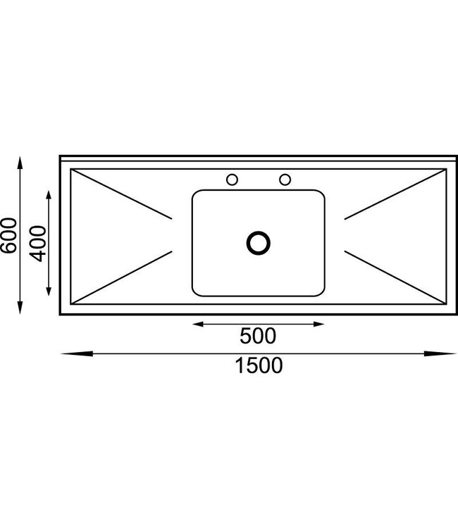 Spoeltafel Vogue - enkele bak midden - 150cm
